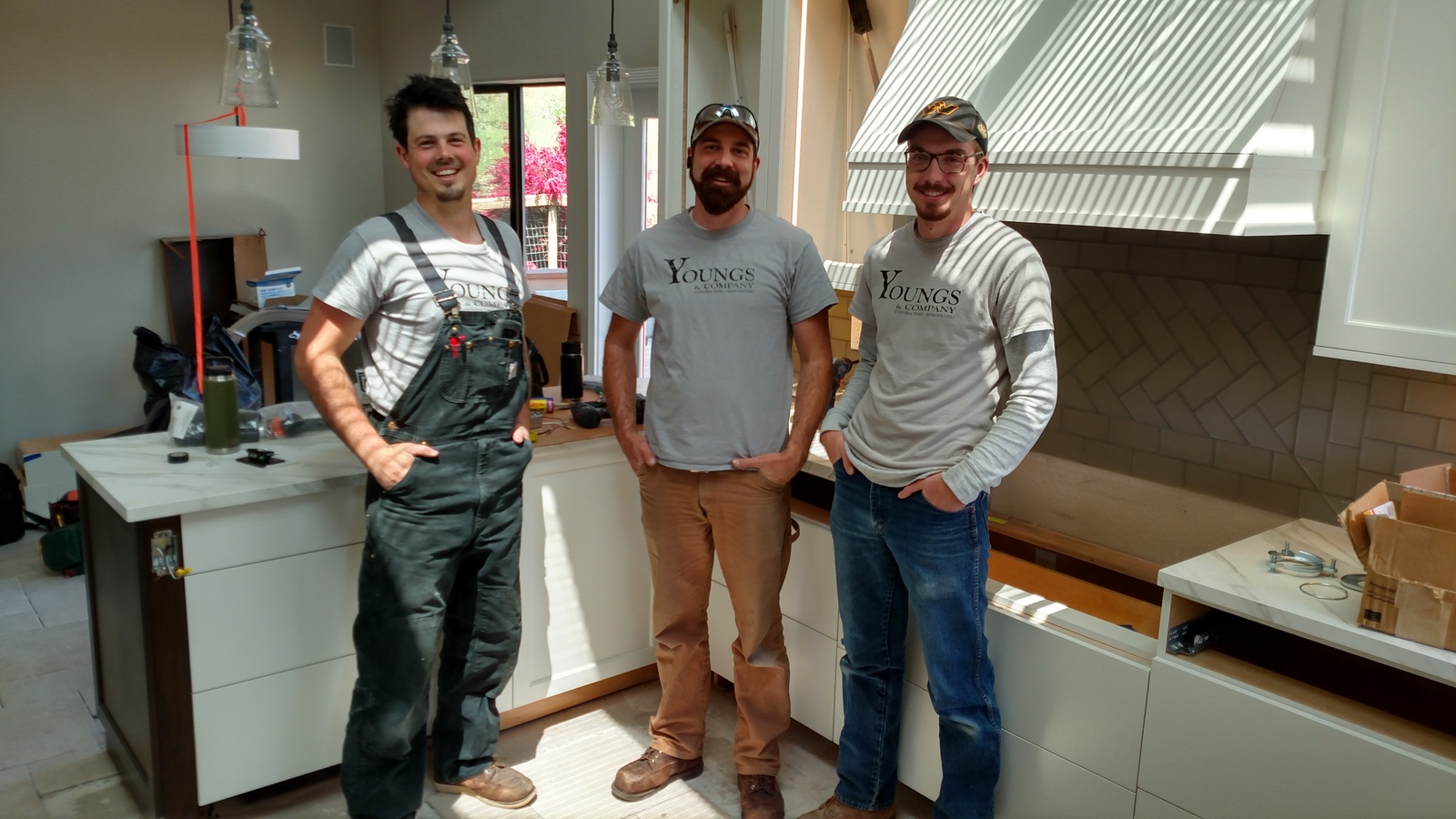 Crew finishing a kitchen