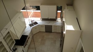 Quail - home remodel - kitchen from above, painted the tops as they're visible from loft
