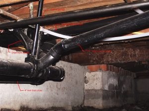 Benicia Remodel Plumbing lines labeled